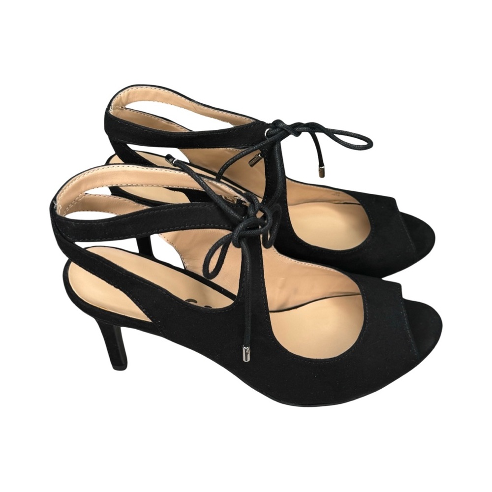 Unisa Black Tie-Up Heels Faux Suede  Shoes Womens Size 8
